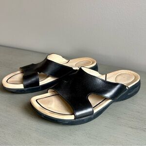 Dankso Women Leather Sandals Slide EU 38 US 7.5/8 Black Slip On Open Toe Strappy
